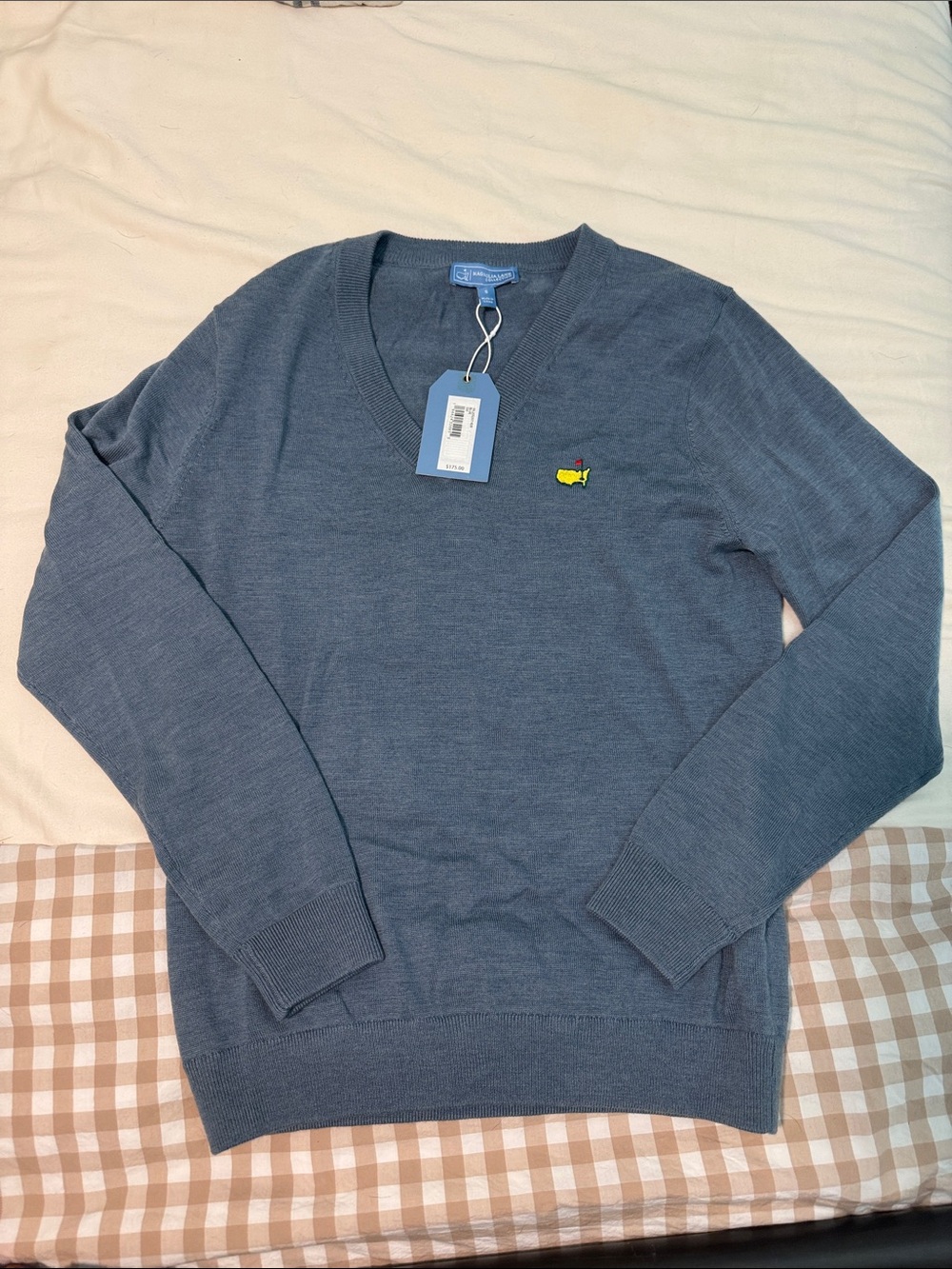 Peter Millar MASTERS V-Neck Sweater in Slate Blue with Embroidered Logo